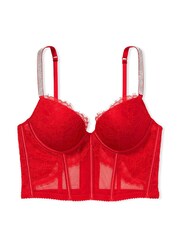 Victoria's Secret Lipstick Red Corset Bombshell Add 2 Cups Shine Strap Corset Bra Top - Image 3 of 4