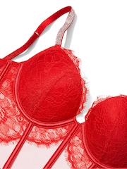 Victoria's Secret Lipstick Red Corset Bombshell Add 2 Cups Shine Strap Corset Bra Top - Image 4 of 4