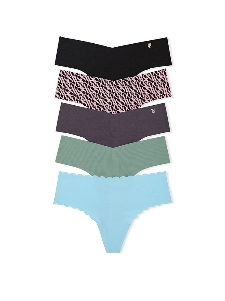Victoria's Secret Pink/Yellow/White/Blue Thong 5 Pack Knickers - Image 1 of 1