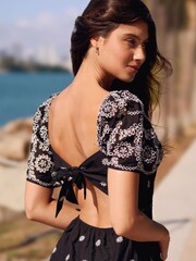 Lipsy Black/White Broderie Shirred Midi Dress - Image 2 of 4