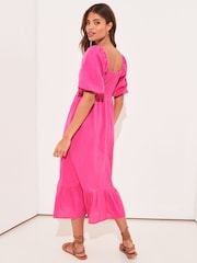 Lipsy Pink Wrap Linen Look Midi Dress - Image 2 of 4
