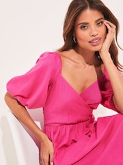 Lipsy Pink Wrap Linen Look Midi Dress - Image 4 of 4