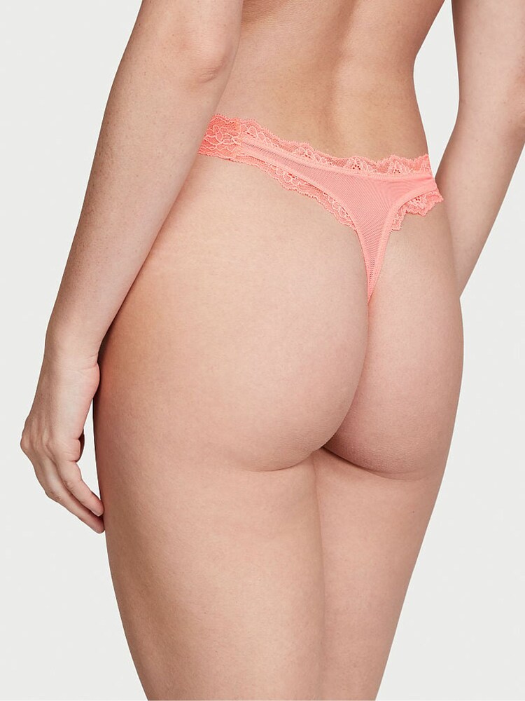 Victoria's Secret Neon Nectar Orange Thong Lace Knickers - Image 2 of 3