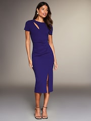 Lipsy Blue Cut Out Ruched Shortss Sleeve Bodycon Dress - Image 3 of 4