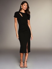 Lipsy Black Cut Out Ruched Shortss Sleeve Bodycon Dress - Image 1 of 4