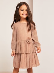 Lipsy Pink Metallic Plisse Dress (0mths-6yrs) - Image 1 of 4