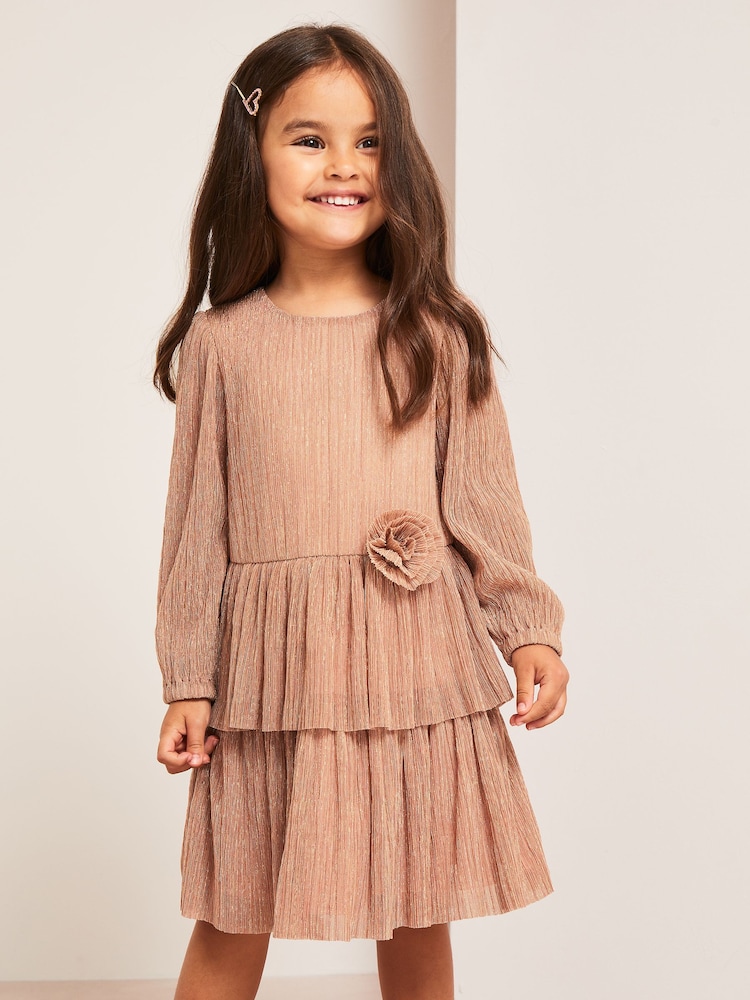 Lipsy Pink Metallic Plisse Dress (0mths-6yrs) - Image 1 of 4