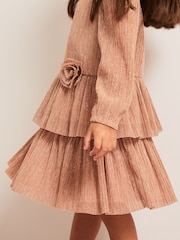 Lipsy Pink Metallic Plisse Dress (0mths-6yrs) - Image 4 of 4