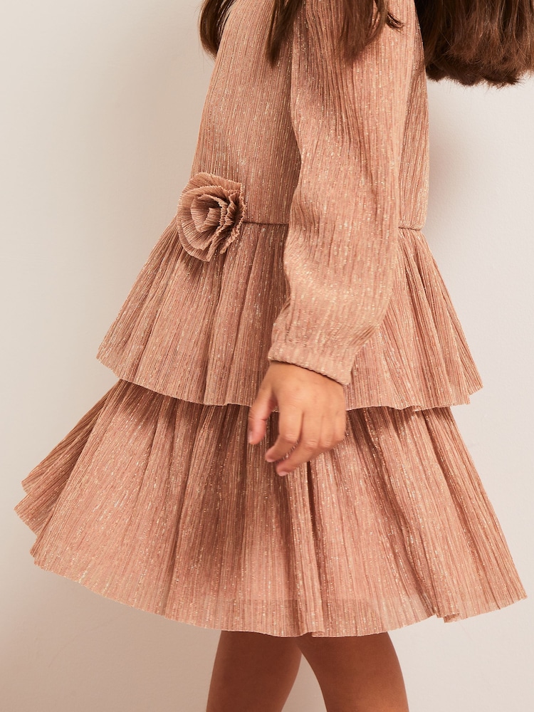 Lipsy Pink Metallic Plisse Dress (0mths-6yrs) - Image 4 of 4