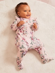 Lipsy Light Pink Floral Baby Sleepsuit - Image 3 of 7