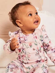Lipsy Light Pink Floral Baby Sleepsuit - Image 4 of 7