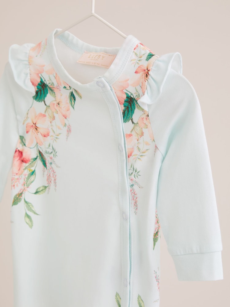 Lipsy Blue Floral Baby Sleepsuit - Image 6 of 6