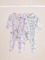 Lipsy Purple Blue Baby 2 Pack Floral Sleepsuit - Image 1 of 6