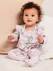Lipsy Purple Blue Baby 2 Pack Floral Sleepsuit - Image 2 of 6