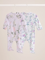 Lipsy Purple Blue Baby 2 Pack Floral Sleepsuit - Image 6 of 6
