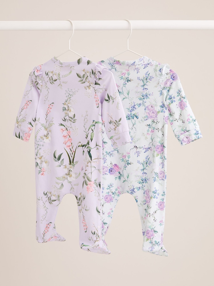 Lipsy Purple Blue Baby 2 Pack Floral Sleepsuit - Image 6 of 6