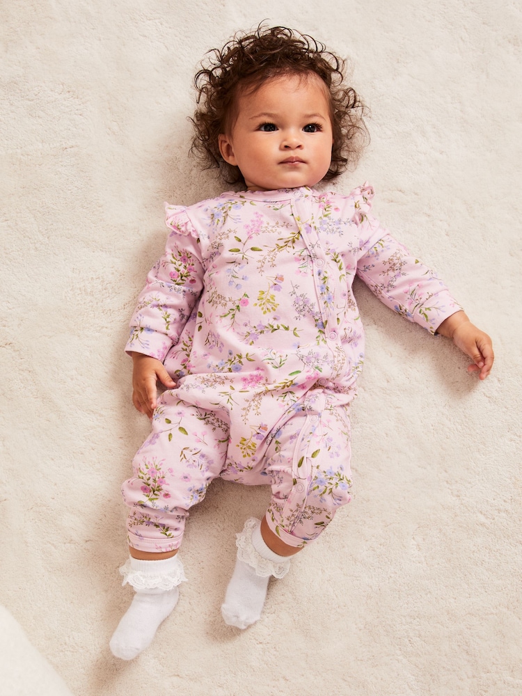Lipsy Pink Floral Baby Sleepsuit - Image 1 of 5