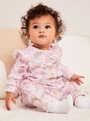 Lipsy Pink Floral Baby Sleepsuit - Image 2 of 5