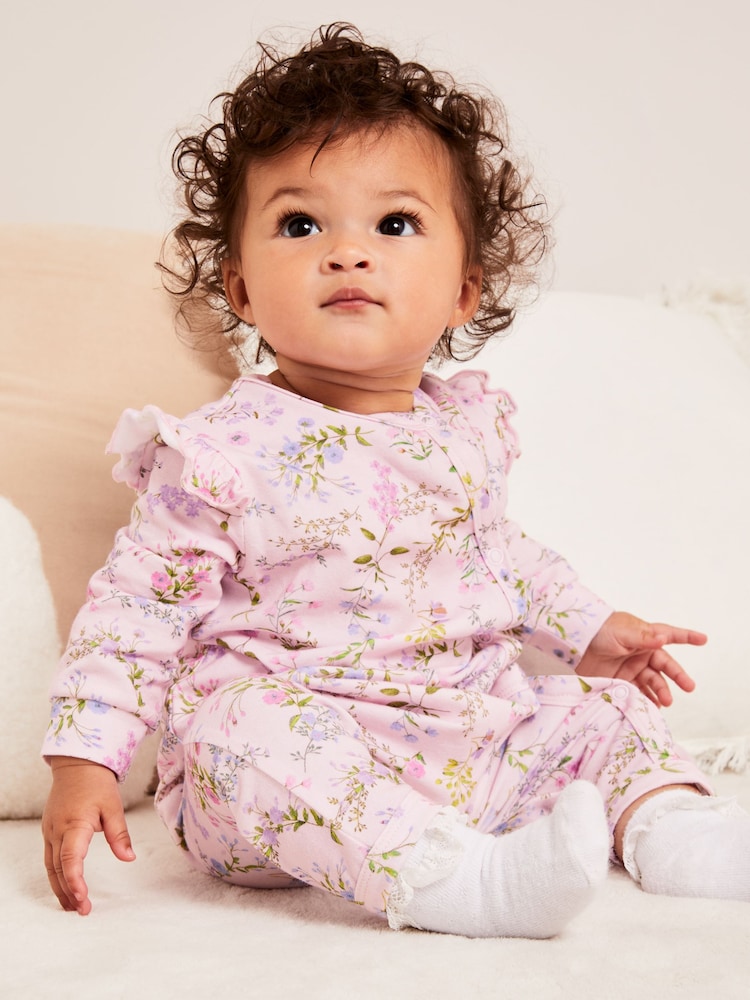Lipsy Pink Floral Baby Sleepsuit - Image 2 of 5