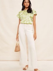 Friends Like These Green Printed Satin Utility Short Sleeve Top - Image 3 of 4