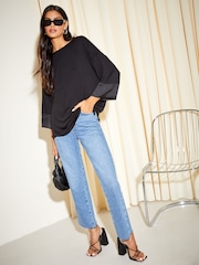 Friends Like These Black Soft Jersey Long Sleeve Satin Trim Tunic Top - Image 2 of 4