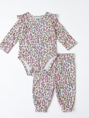 Love & Roses Cream Animal Baby Printed Ruffle Bodysuit And Legging Set - Image 4 of 4