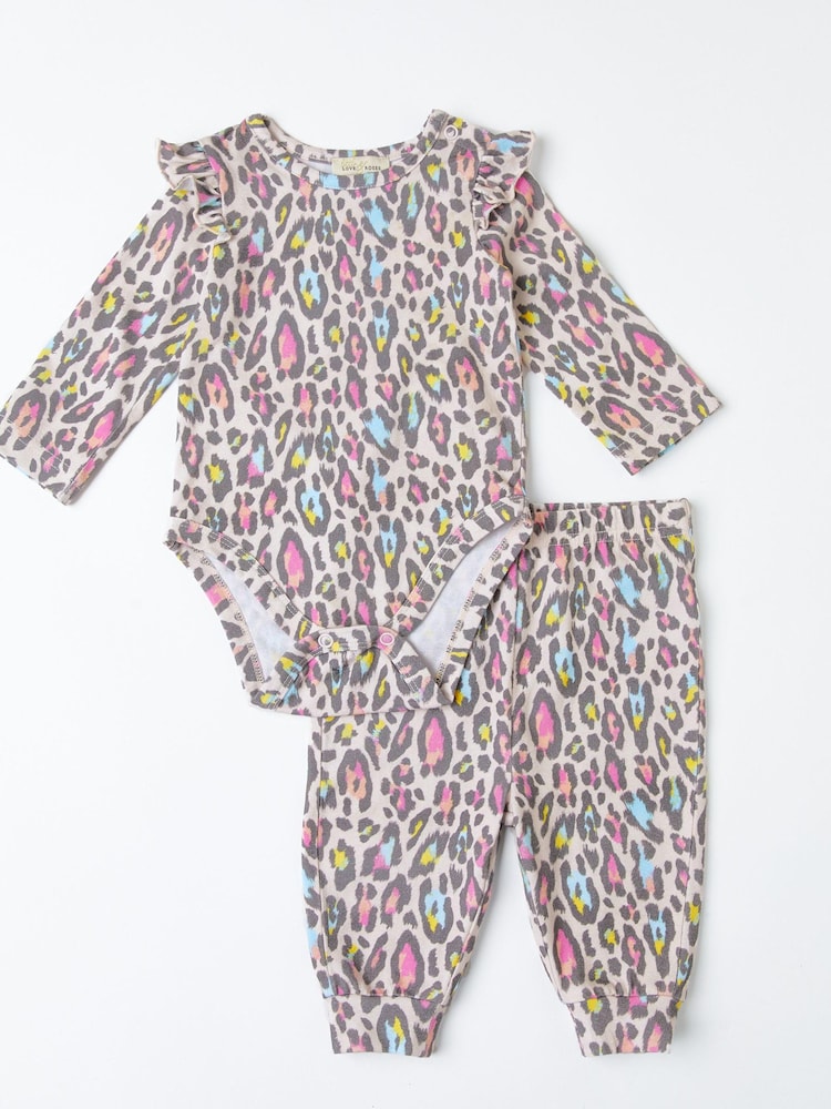 Love & Roses Cream Animal Baby Printed Ruffle Bodysuit And Legging Set - Image 4 of 4