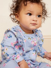 Love & Roses Blue/Grey Floral Baby 2 Pack Printed Ruffle Sleepsuit - Image 3 of 4