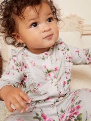 Love & Roses Blue/Grey Floral Baby 2 Pack Printed Ruffle Sleepsuit - Image 4 of 4