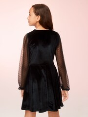 Lipsy Black Velvet Knot Front Long Sleeve Dress - Image 3 of 4