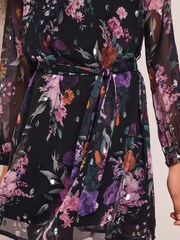 Lipsy Black Floral Long Sleeve Chiffon Shift Dress - Image 4 of 4
