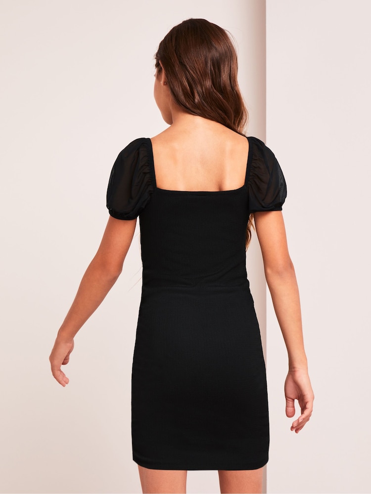 Lipsy Black Teen Square Neck Jersey Bodycon Dress (9-16yrs) - Image 3 of 3
