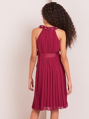 Lipsy Berry Red Pleated Chiffon Occasion Dress - Image 3 of 4