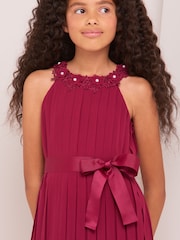 Lipsy Berry Red Pleated Chiffon Occasion Dress - Image 4 of 4