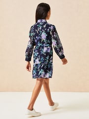 Lipsy Navy Blue Tie Waist Long Sleeve Shirt Dress - Image 2 of 4