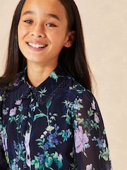 Lipsy Navy Blue Tie Waist Long Sleeve Shirt Dress - Image 3 of 4