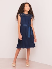 Lipsy Navy Blue Lace Yolk Pleated Occasion Dress - Image 2 of 4