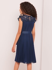 Lipsy Navy Blue Lace Yolk Pleated Occasion Dress - Image 3 of 4