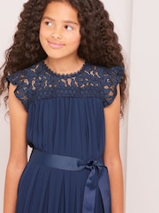 Lipsy Navy Blue Lace Yolk Pleated Occasion Dress - Image 4 of 4