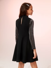 Lipsy Black Glitter Mesh Dress - Image 3 of 4