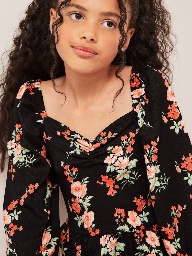 Lipsy Black Floral Crinkle Jersey Square Neck Dress - Image 4 of 4 Lipsy Black Floral Crinkle Jersey Square Neck Dress - Image 4 of 4
