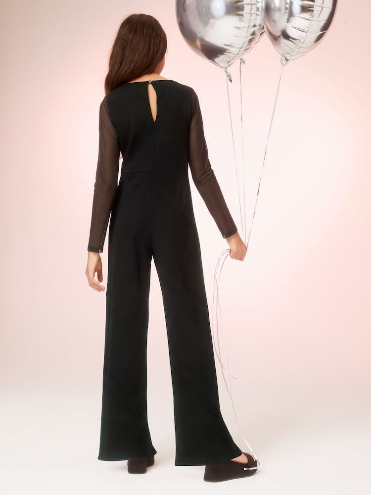 Lipsy Black Mesh Insert Jumpsuit - Image 2 of 4 Lipsy Black Mesh Insert Jumpsuit - Image 2 of 4