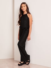 Lipsy Black Plisse Top And Trousers Party Set - Image 2 of 4