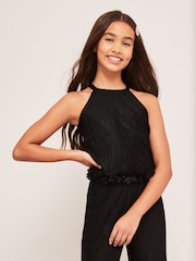 Lipsy Black Plisse Top And Trousers Party Set - Image 4 of 4