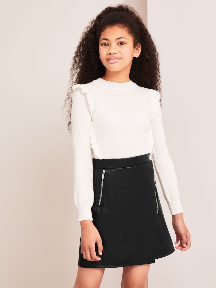 Lipsy Black Asymmetric PU Skirt - Image 1 of 4