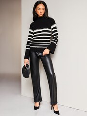 Lipsy Black/White Striped High Neck Wide Sleeve Knitted Jumper - Image 3 of 4