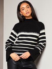 Lipsy Black/White Striped High Neck Wide Sleeve Knitted Jumper - Image 4 of 4