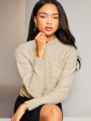 Lipsy Neutral Zig Zag Textured Knitted Jumper - Image 4 of 4