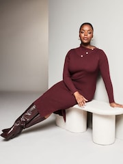 Lipsy Berry Red Curve Knitted Envelope Neck Bodycon Midi Dress - Image 3 of 4
