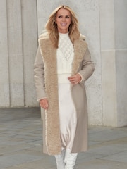 Lipsy Cream Petite Premium Reversible Faux Fur Shearling Coat - Image 4 of 4